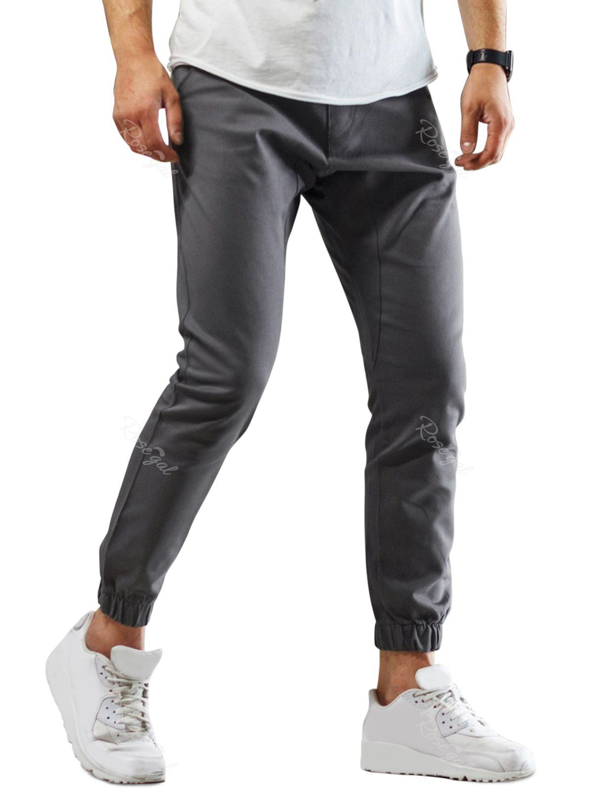 

Solid Drawstring Beam Feet Pants, Dark gray