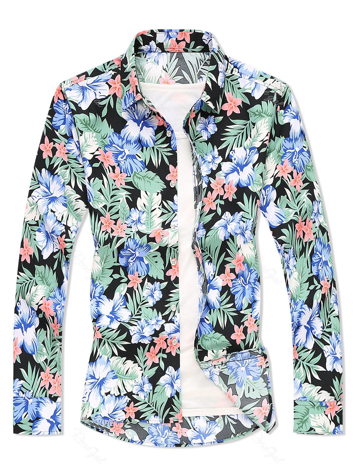 

Plant Leaf Flower Print Button Up Shirt, Multi-a