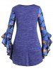 Plus Size Halloween Pumpkin Space Dye Flare Sleeve Keyhole Tee -  
