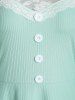 Cold Shoulder Lace Insert Mock Button Ribbed Dress -  