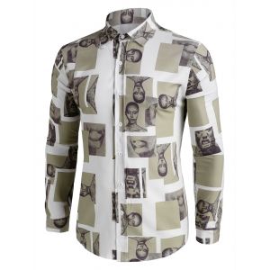 

Figure Pattern Contrast Patch Long Sleeve Shirt, Multi c
