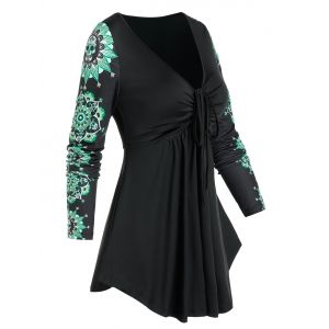 

Skull Floral Print Drawstring Bust T-shirt, Black