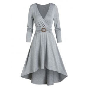 

Casual High Low O Ring Wrap Dress, Gray