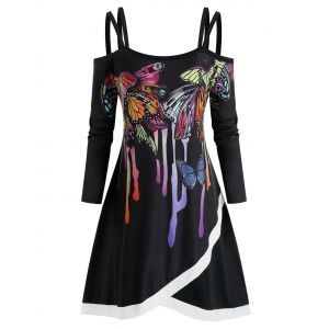 

Plus Size Butterfly Pattern Asymmetric T-shirt, Black