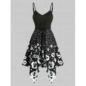 

Halloween Skull Spotty High Waist Asymmetrical Cami Dress, Black