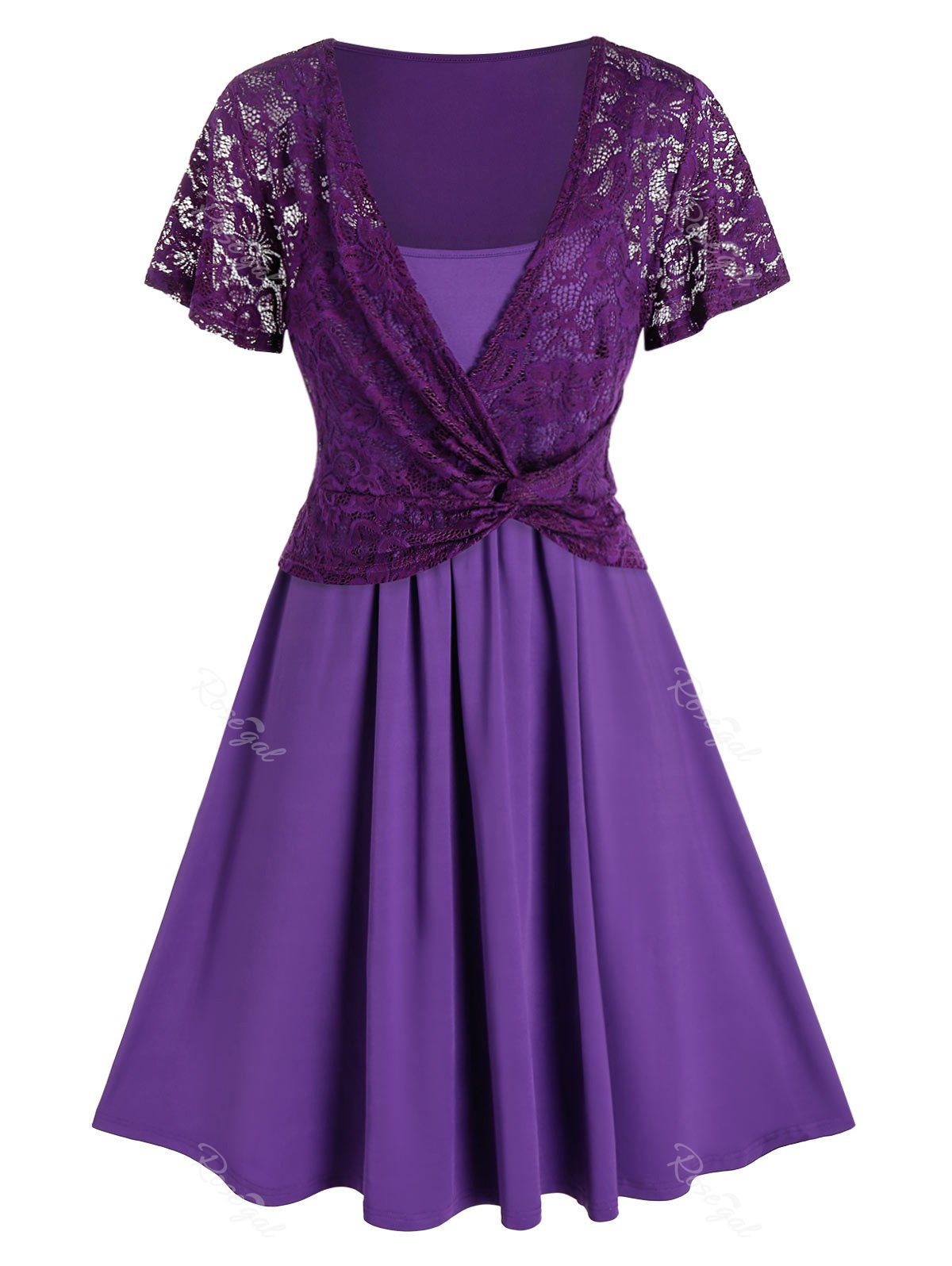 

Plus Size Lace Front Knot Dress, Purple