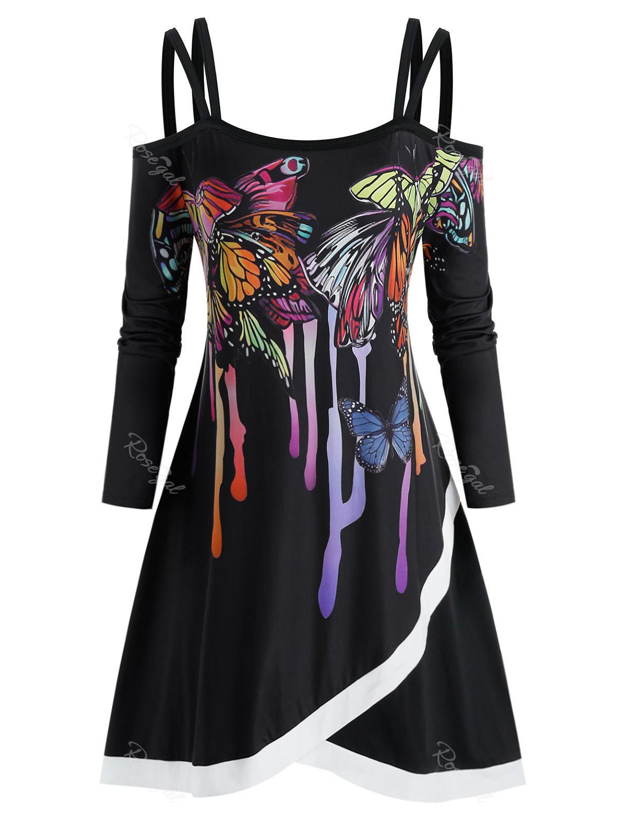 Affordable Plus Size Butterfly Pattern Asymmetric T-shirt  