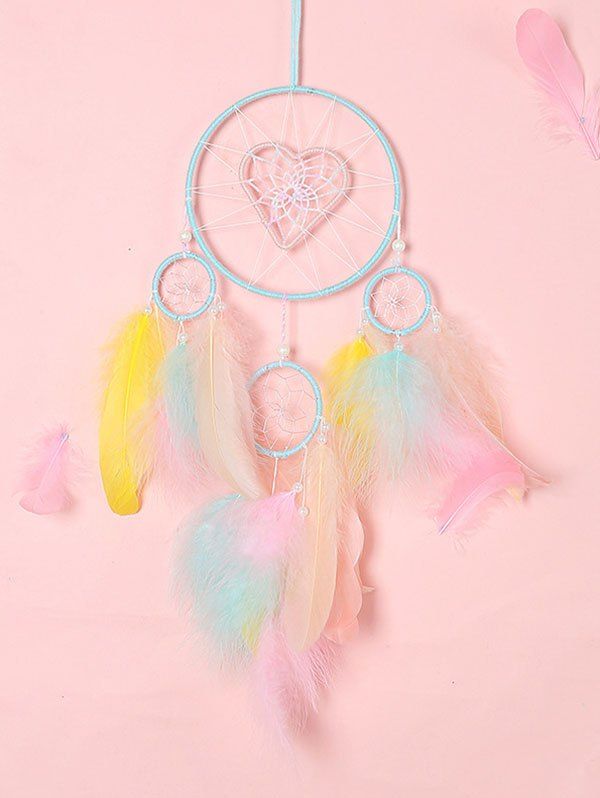 

Heart Pattern Colored Feather Dreamcatcher, Multi-a