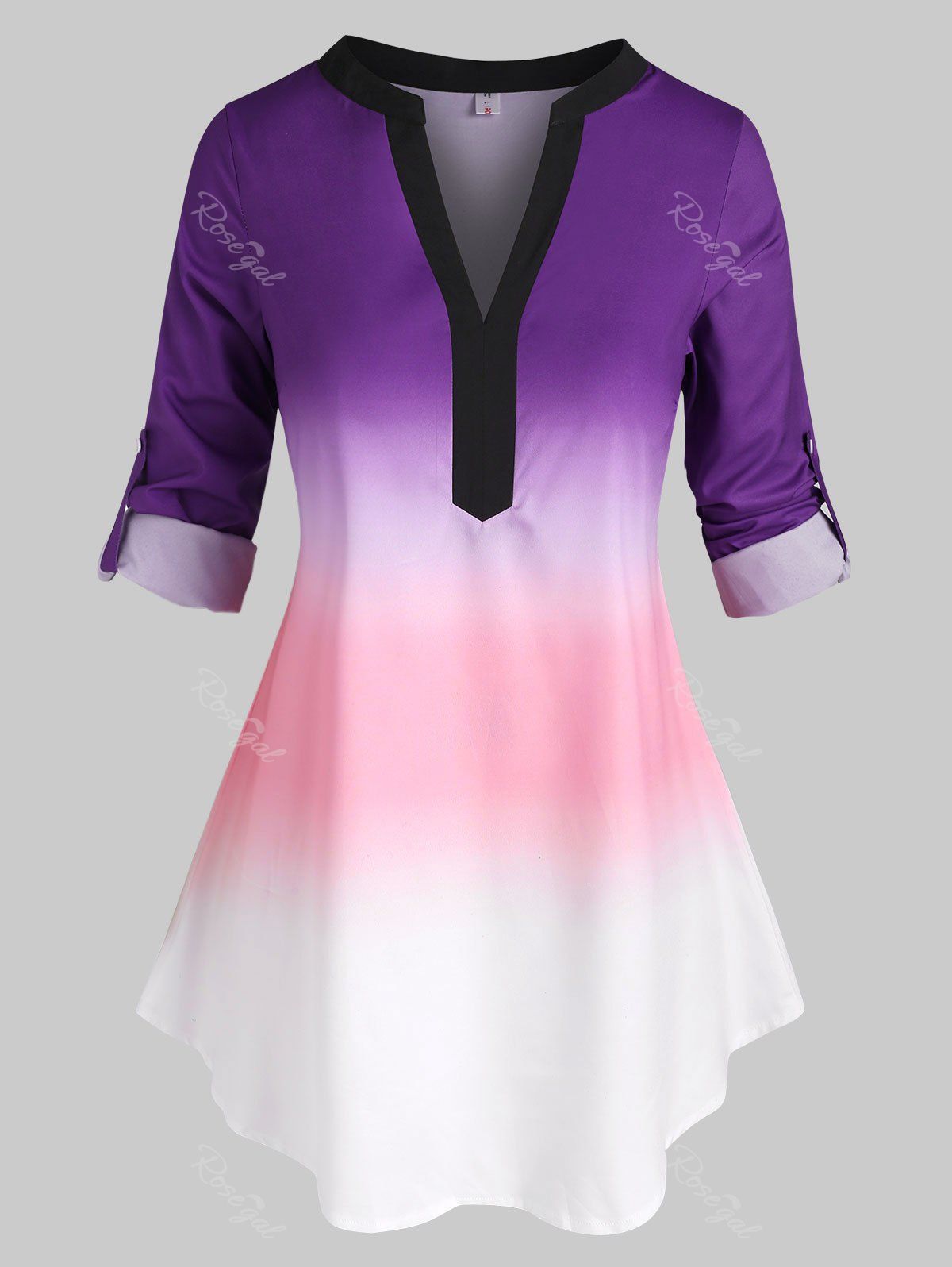 

Plus Size Ombre Roll Sleeve Tunic Top, Purple