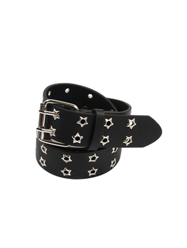 

Punk Double Row Holes Star Pattern Belt, Black