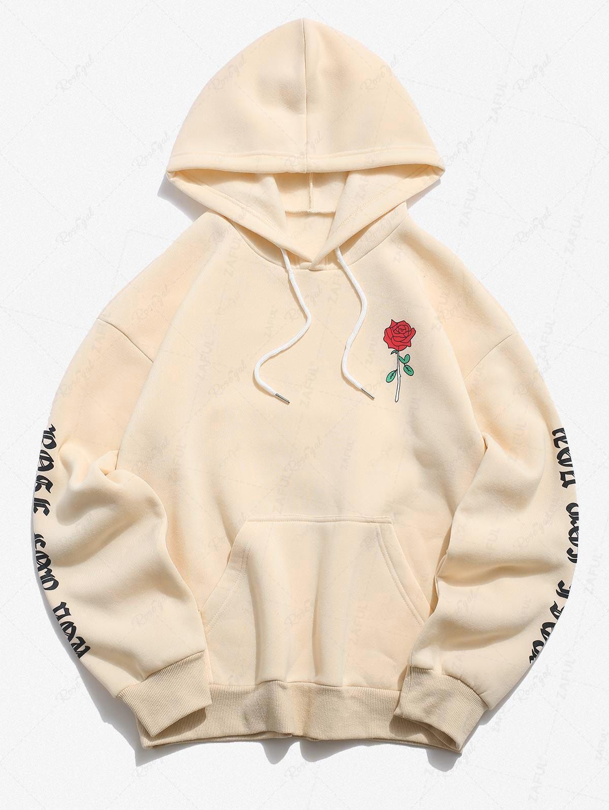Trendy Rose Letter Graphic Fleece Pullover Hoodie  