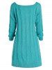 Plus Size Cable Knit Slit Raglan Sleeve Buttoned Tunic Sweater -  