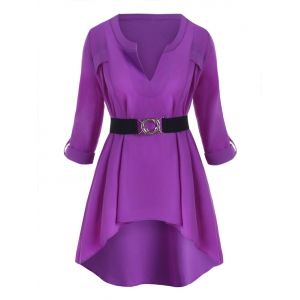 

Plus Size High Low Roll Up Sleeve Top, Purple