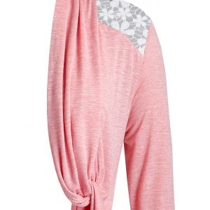 

Plus Size Lace Insert Twisted Open Front Asymmetrical Cardigan, Flamingo pink