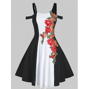 

Cold Shoulder Two Tone Embroidered Dress, Multi a