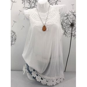

Crocheted Lace Panel Tank Top, White