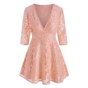 

Plus Size Plunge Lace Blouse, Light orange