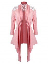 Plus Size Lace Insert Twisted Open Front Asymmetrical Cardigan -  