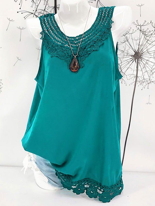 

Crocheted Lace Panel Tank Top, Deep green