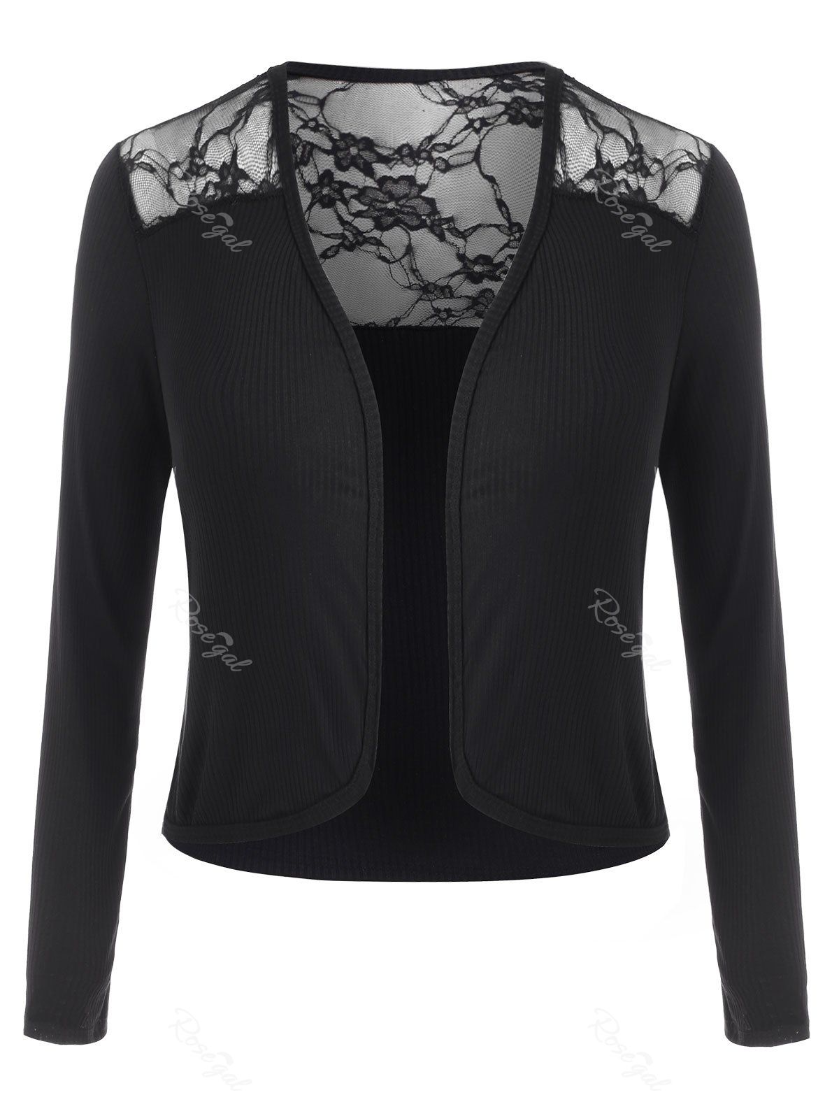 

Plus Size Lace Insert Open Cardigan, Black