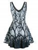 Sleeveless Tree Print Lace-up Mini Dress -  