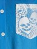 Plus Size Ombre Skull Lace Pocket Roll Tab Sleeve Tunic Shirt -  
