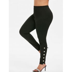

Plus Size High Rise Buttoned Skinny Leggings, Black