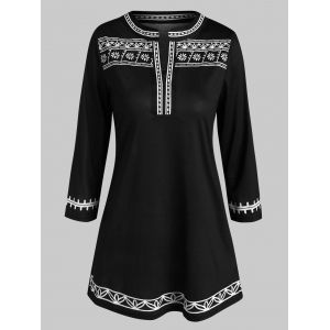 

Ethnic Printed V Notch Top, Black