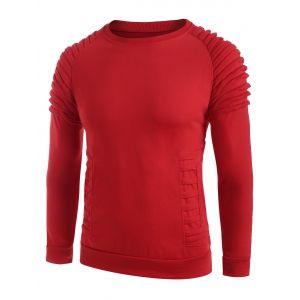 

Pleated Raglan Sleeve Casual Sweatshirt, Red