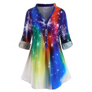 

Plus Size Half Button Rainbow Tie Dye Top, Blue