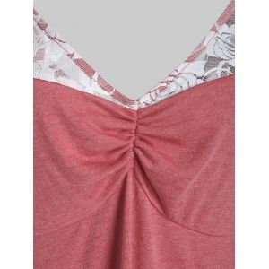 

Plus Size Lace Insert Ruched Empire Waist T-shirt, Valentine red