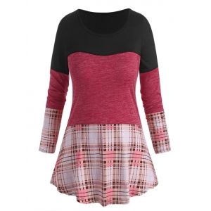 

Plus Size Plaid Colorblock Tunic T Shirt, Red