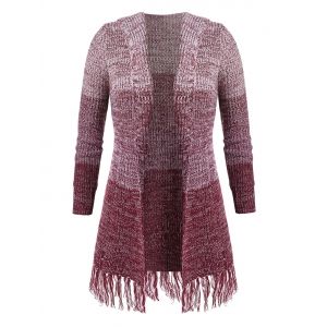 

Plus Size Fringed Longline Cardigan, Deep red