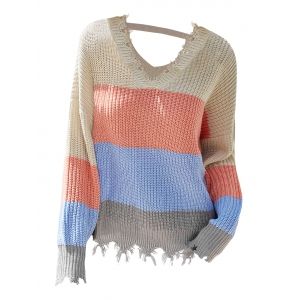 

Plus Size Frayed Colorblock Sweater, Multi