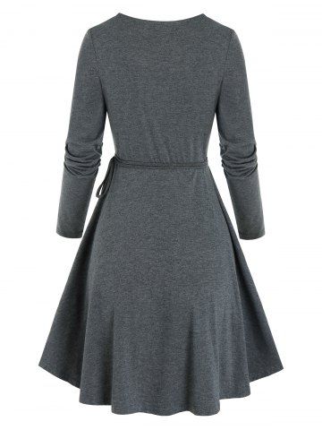 

Long Sleeve Heathered Wrap Dress, Ash gray