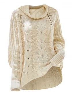 Plus Size Pointelle Knit High Low Turtleneck Sweater - LIGHT YELLOW - M