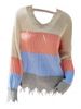 Plus Size Frayed Colorblock Sweater -  