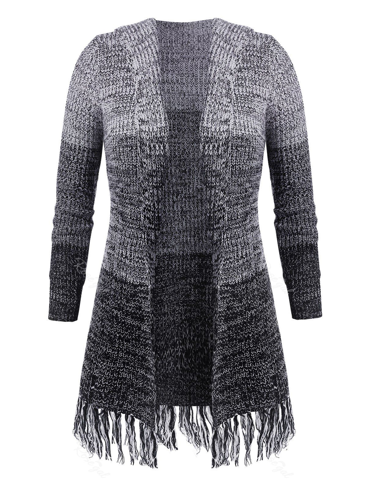 

Plus Size Fringed Longline Cardigan, Black