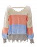 Plus Size Frayed Colorblock Sweater -  