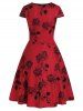 Floral Print Lace Up Square Collar Mini Dress -  