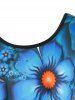 T-shirt Asymétrique Fleur de Grande Taille à Manches Longues à Lacets - Ciel Bleu Foncé L