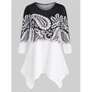 

Handkerchief Paisley Printed Plus Size Top, Black