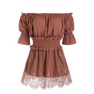 

Off The Shoulder Shirred Waist Blouse, Coffee