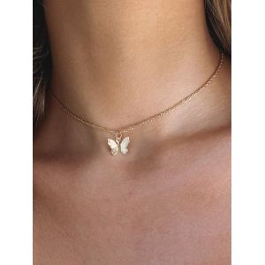 

Chain Butterfly Pendant Choker Necklace, White