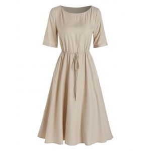 

Toggle Drawstring Half Sleeve Casual Dress, Light coffee