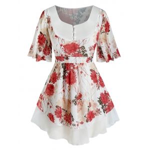 

Plus Size Flower Chiffon Flutter Sleeve Tunic Blouse, Warm white