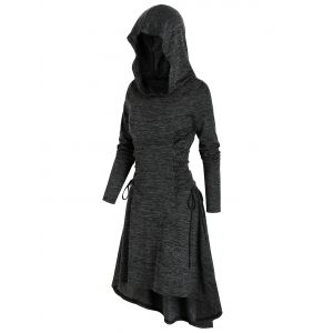 

Space Dye Print Hooded Lace-up High Low Dress, Carbon gray