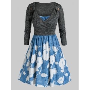

Plus Size Flower Cami Dress and Space Dye Ruched T-shirt Set, Multi