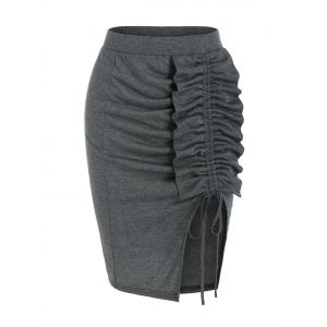 

Ruffle Detail Side Slit Cinched Heathered Skirt, Ash gray
