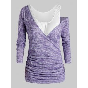 

Plus Size Ruched Space Dye T-shirt and Tank Top Set, Jasmine purple